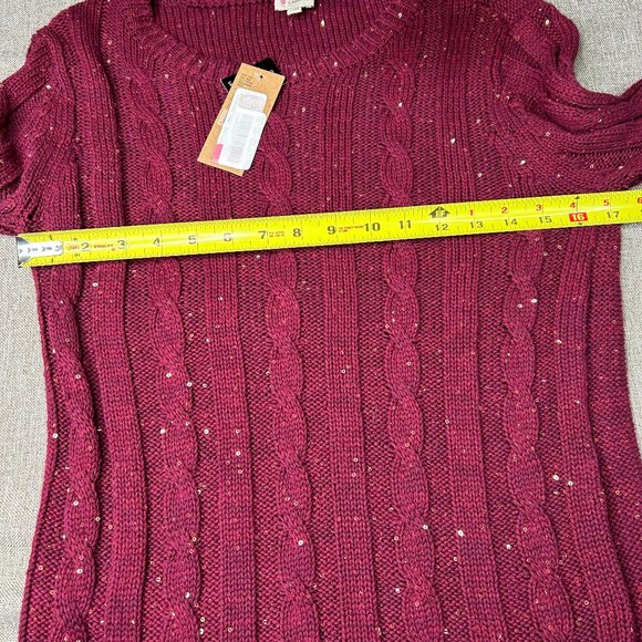 Cremieux Sweater Top Women's Small Round Neck Maroon w/ Gold Sequins NWT - Picture 6 of 13